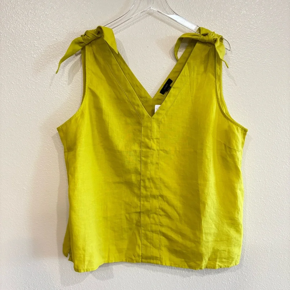 J. Crew Bow Tie Shoulder Linen Tank in Chartreuse Limoncello size XXL NWT - Picture 5 of 10